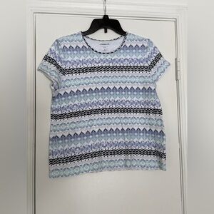 Croft & Barrow Women's Blue Patterned Short Sleeve Tee